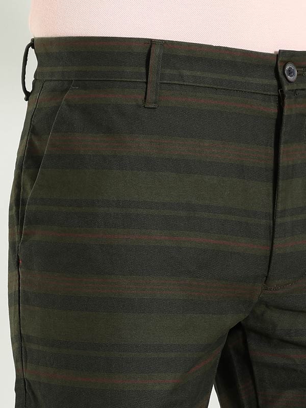 Indian Terrain Men's Slim Fit Striped Green Shorts